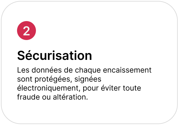 Caractéristique 2 : Principe de sécurisation du logiciel de caisse certifié NF525 : les données d'encaissement sont signées électroniquement pour éviter toute fraude ou altération.
