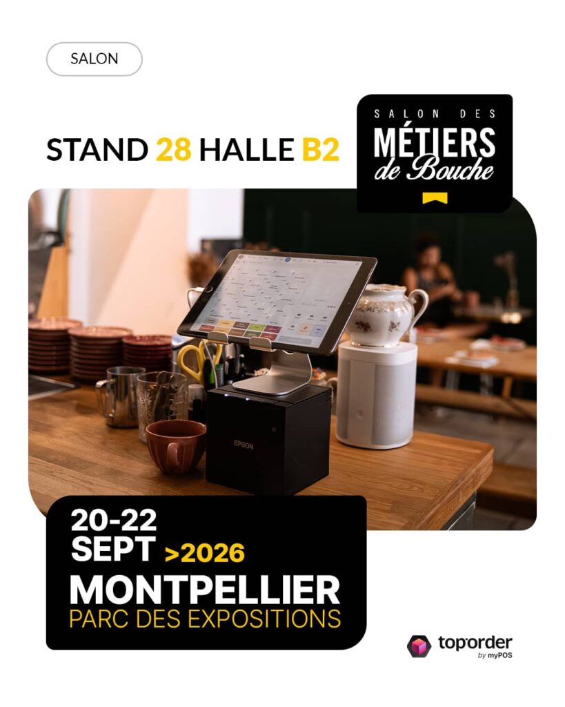 Caisse enregistreuse Toporder sur iPad au Salon des Métiers de Bouche de Montpellier 2026, stand 28 halle B2